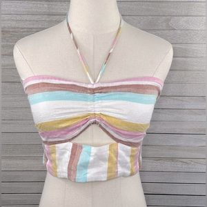L*SPACE Blue Skies Top (Amalfi Coast) Stripe w Metallic Threading Halter-M
